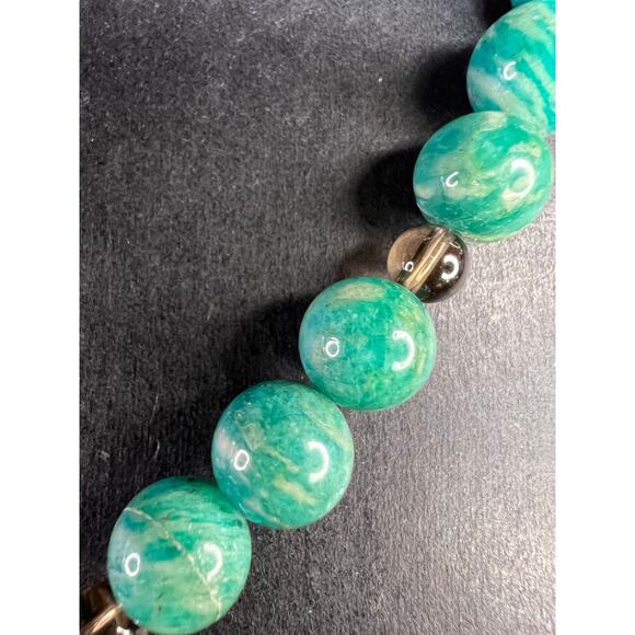 Russian amazonite and smoky quartz necklace with sterling silver clasp - Picture 3 of 11